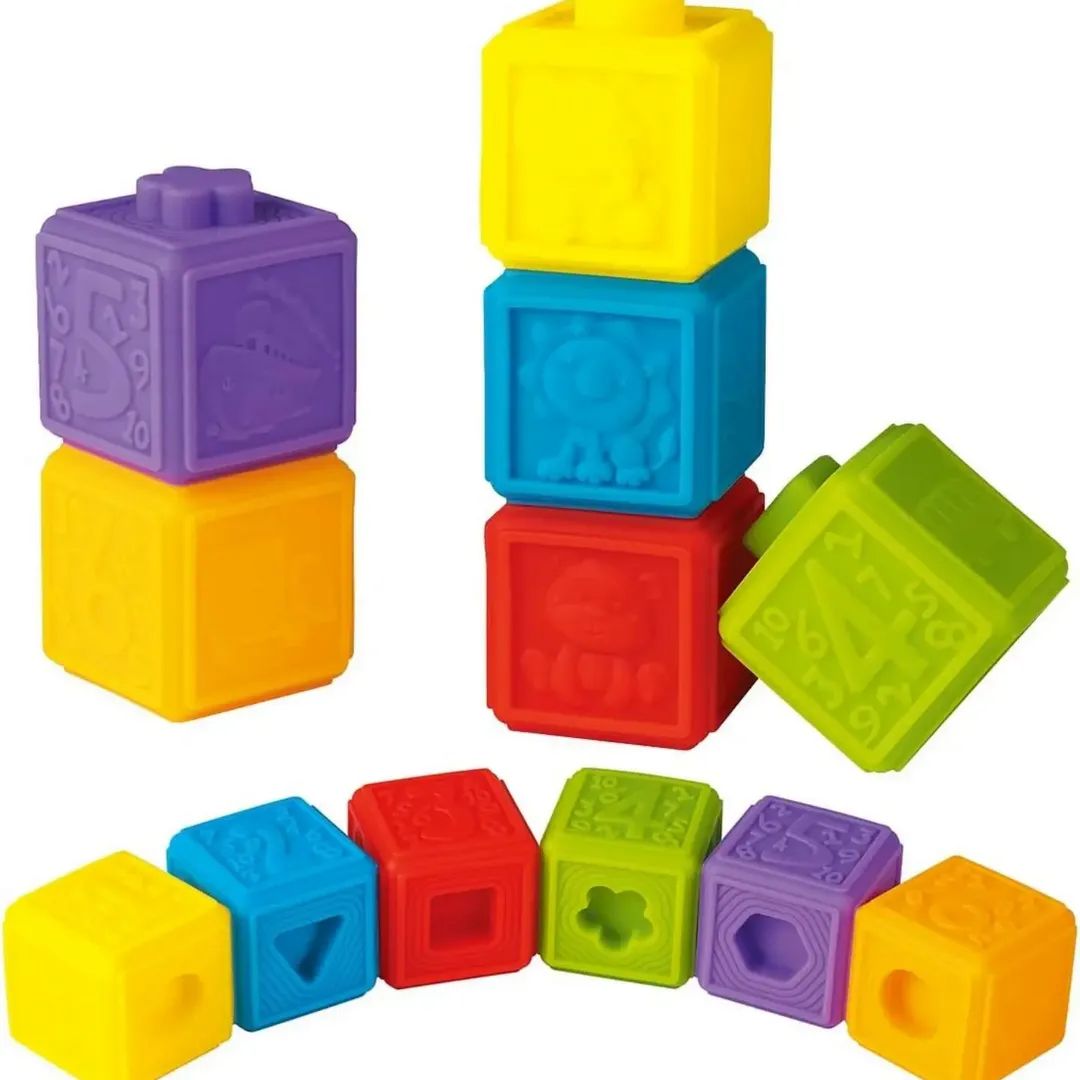 Soft Multicolor Rubber Stacking Interactive Blocks