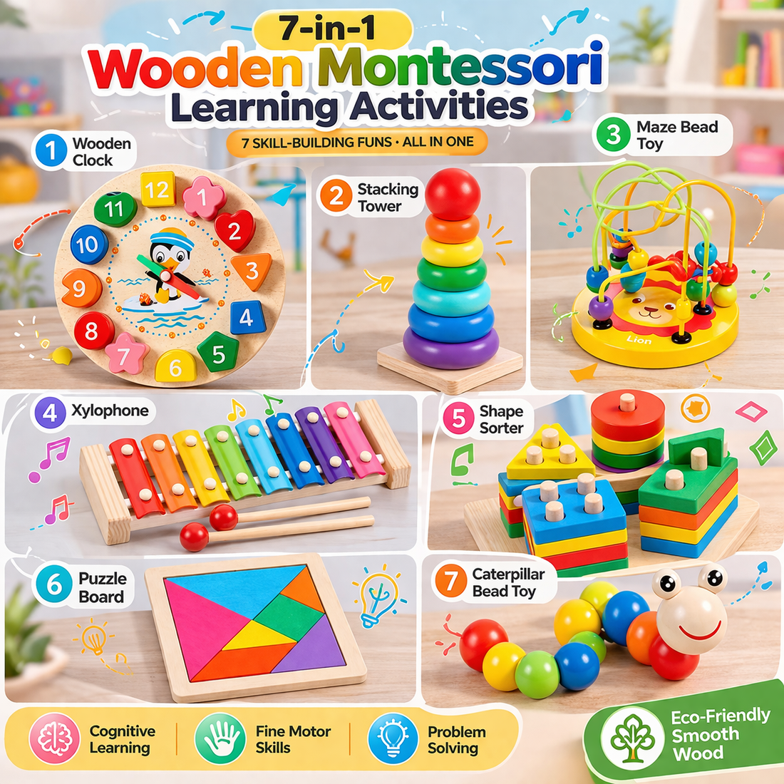 7-in-1 Wooden Montessori Learning Toy Set