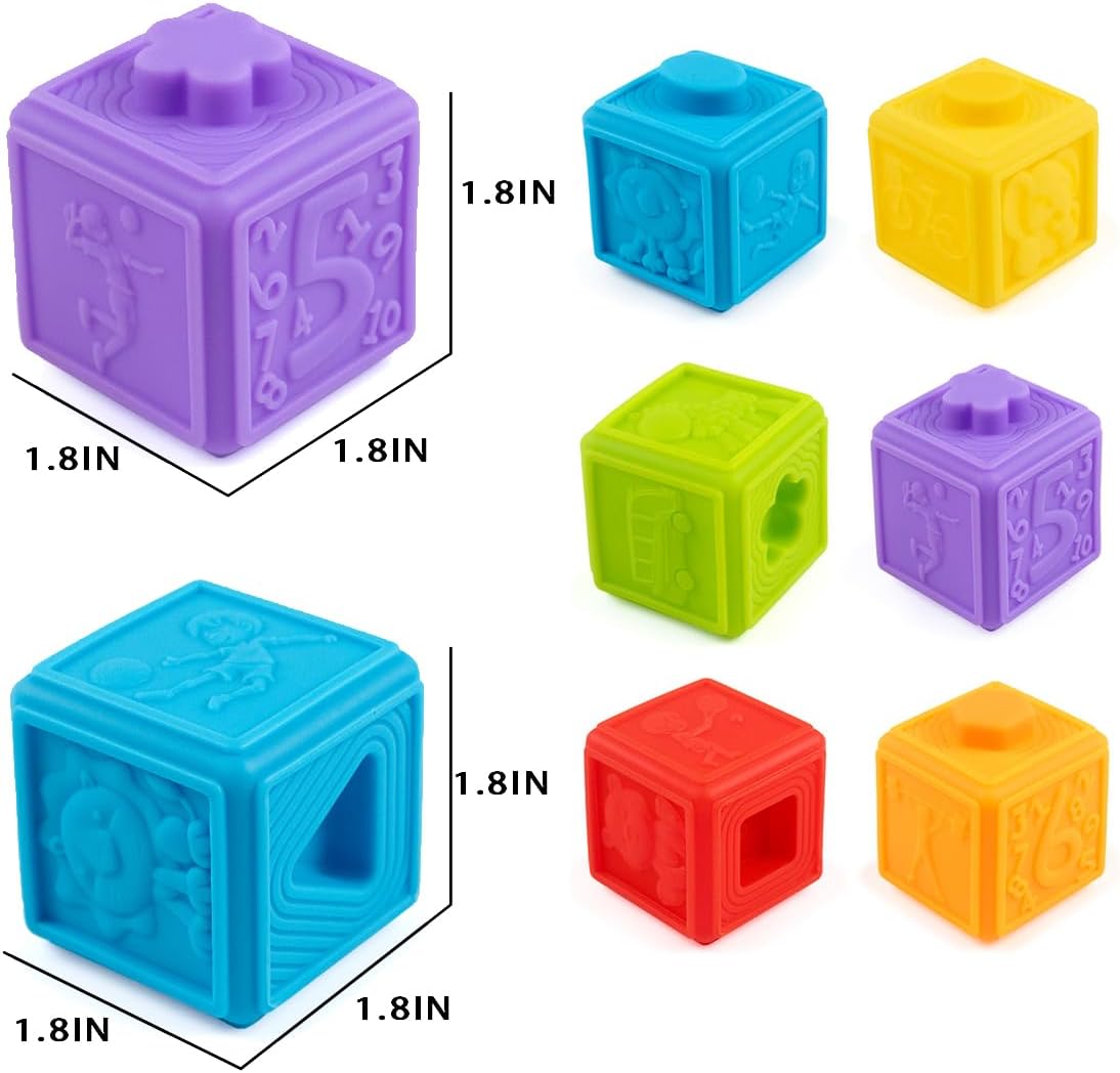 Soft Multicolor Rubber Stacking Interactive Blocks