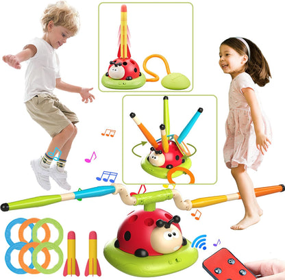 3 In 1 Musical Jump, Ring Toss Game, Stomps & Rocket Launcher for Kids