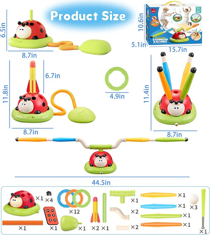 4-in-1 Musical Jump, Target Toss, Launcher & Baseball Set with Remote Control for Kids