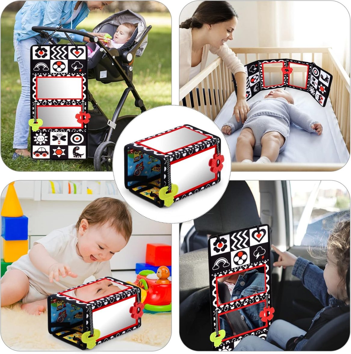 Baby Tummy Time Mirror with High Contrast Pictures