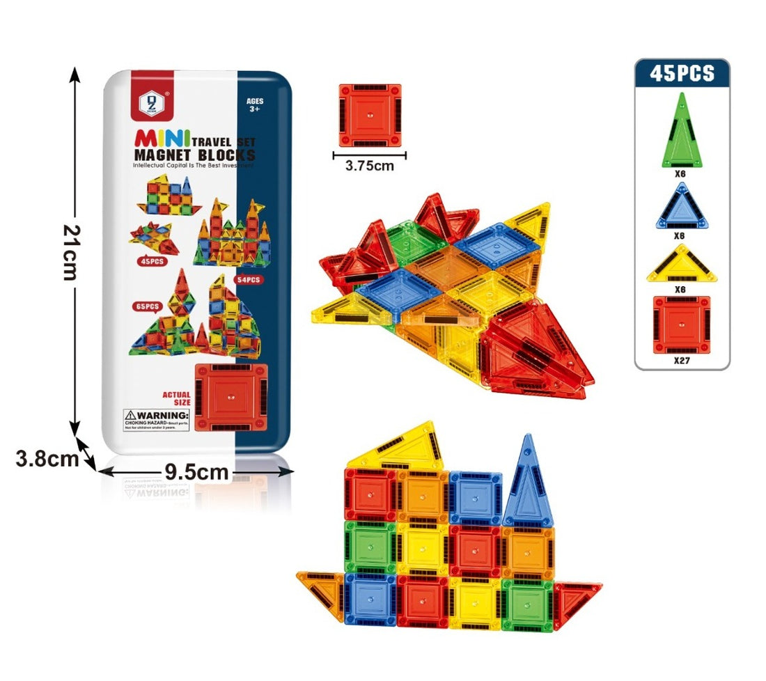 Mini Travel Magnetic Tile Blocks Set 45 Pieces