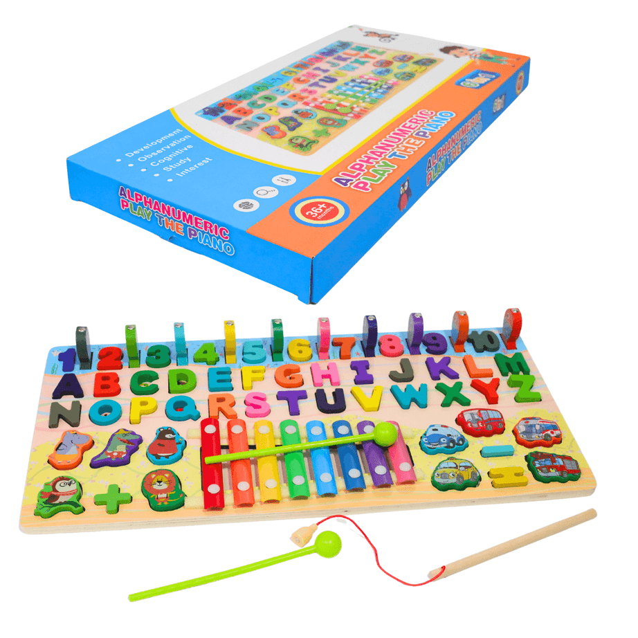 6 in 1 Wooden Alphanumeric Learning Xylophone Activity Board
