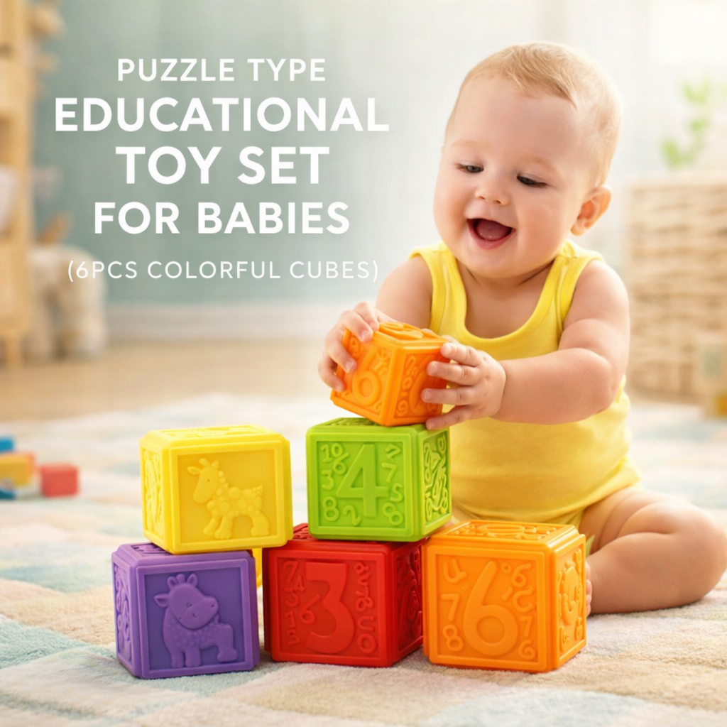 Soft Multicolor Rubber Stacking Interactive Blocks