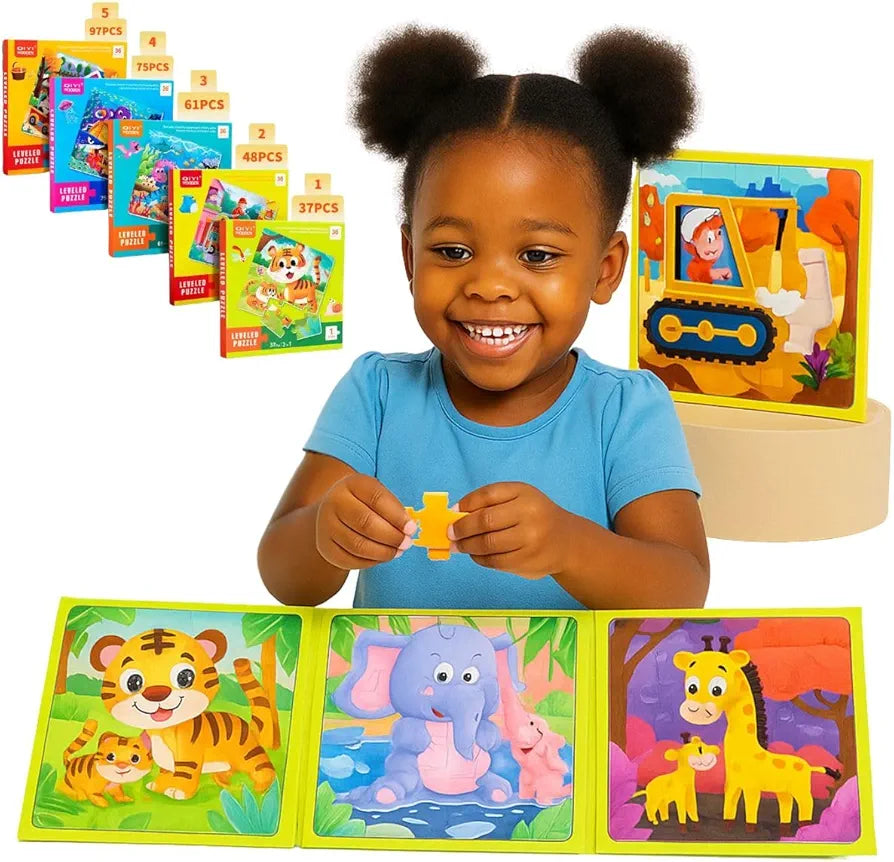 3 in 1 QIYI Wooden Level Magnetic Jigsaw Puzzle Book For Kids