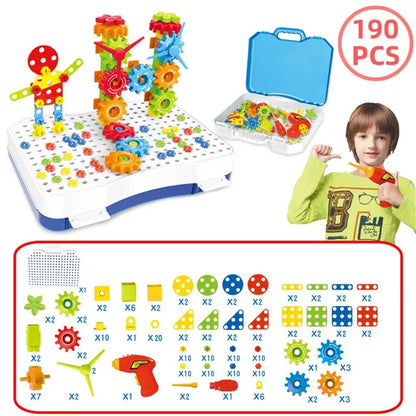 2 in 1 DIY Creative Gear & Drill Construction Kit - 190 PCs Accessories