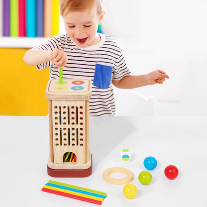 Wooden 3 in 1 Multi-Functional Stick Pulling Ball Drop Tower Balance Activity Toy