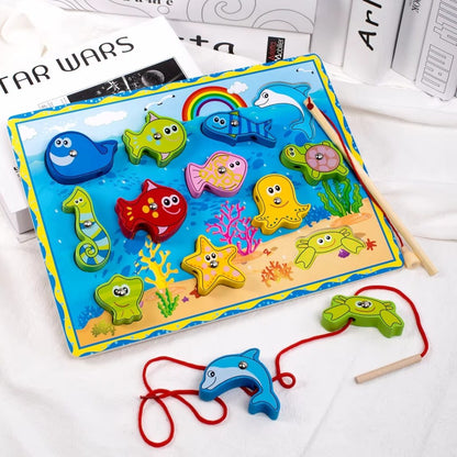 Wooden 3D Magnetic Fishing Puzzle with White Board