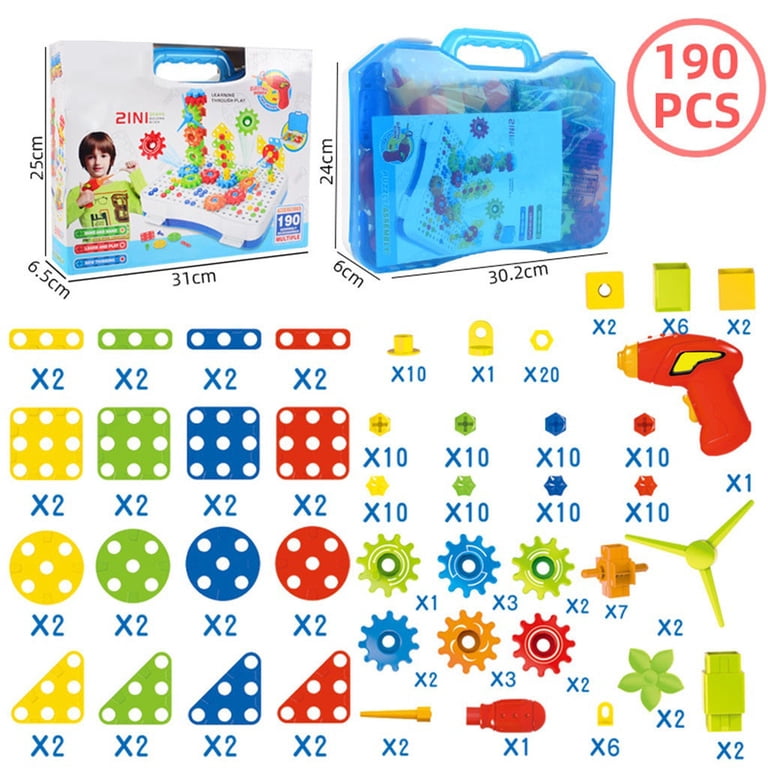 2 in 1 DIY Creative Gear & Drill Construction Kit - 190 PCs Accessories