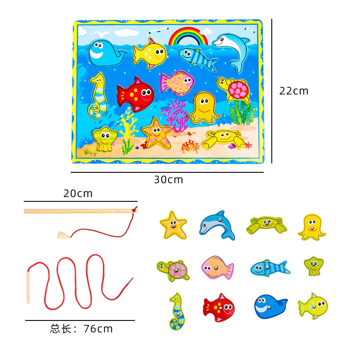 Wooden 3D Magnetic Fishing Puzzle with White Board