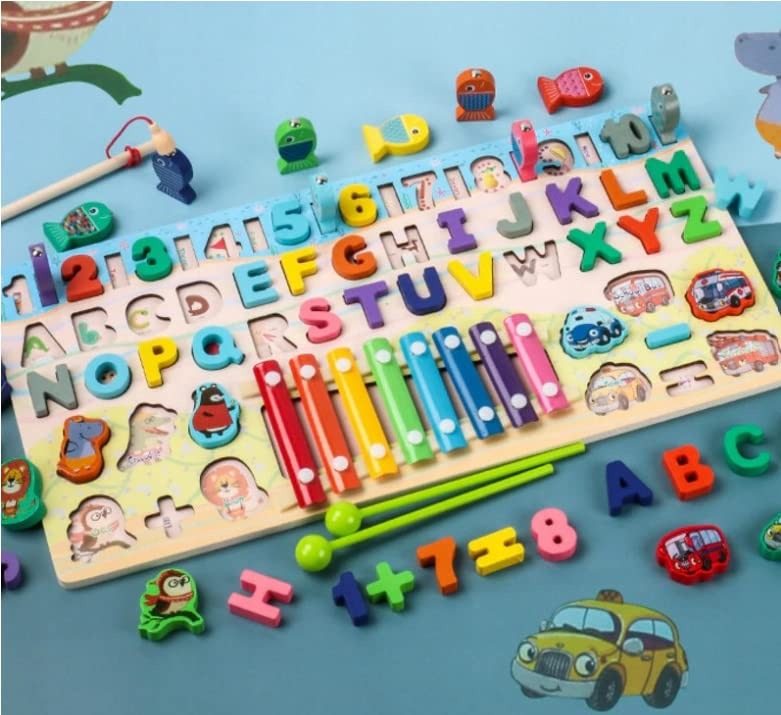 6 in 1 Wooden Alphanumeric Learning Xylophone Activity Board