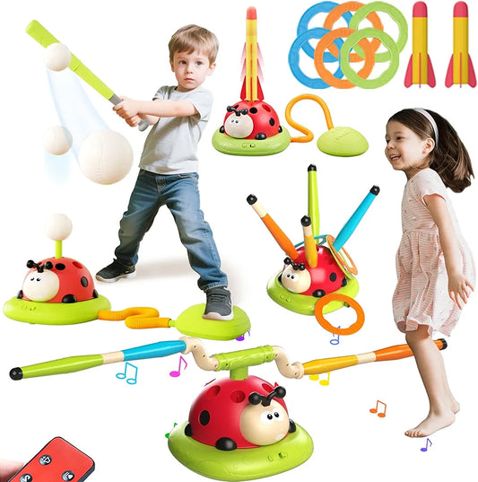 4-in-1 Musical Jump, Target Toss, Launcher & Baseball Set with Remote Control for Kids