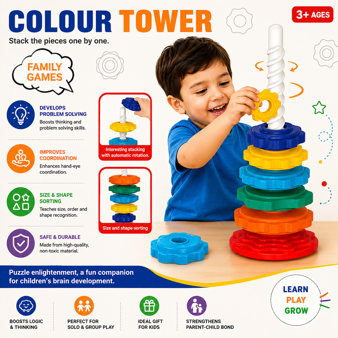 Rainbow Rotating Spin Stacking Tower