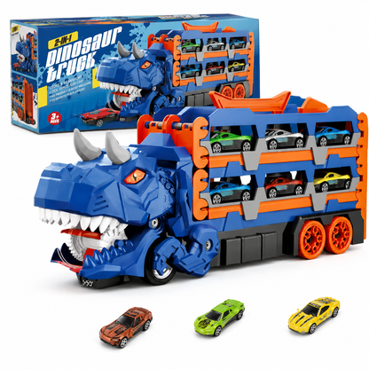 2-in-1 Foldable Dinosaur Truck With 6 pcs Cars and Racing Track
