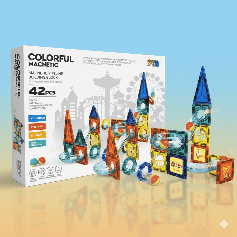 Colourful Magnetic Pipeline Building Blocks 42 pcs
