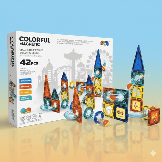 Colourful Magnetic Pipeline Building Blocks 42 pcs