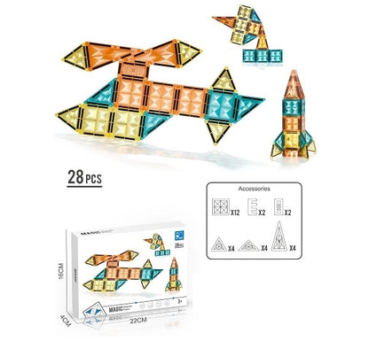 Magnetic Magic Magnetic Block Tiles For Kids (28 Pieces)