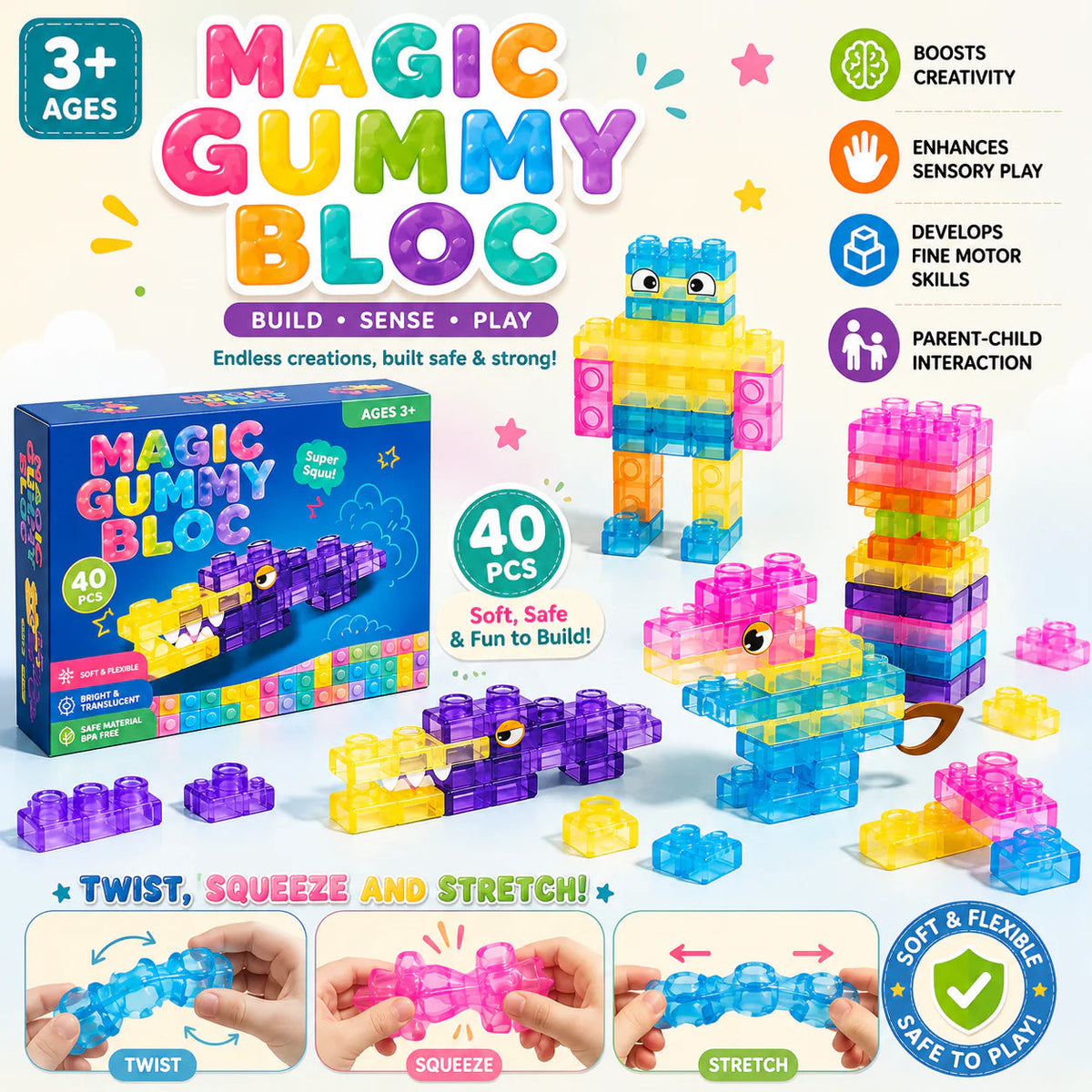 40 PCS Sensory Soft Gummy Blocks