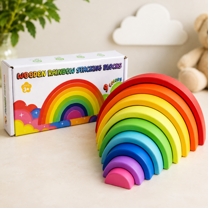 Wooden Rainbow Stacking Blocks – 9 pieces