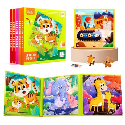 3 in 1 QIYI Wooden Level Magnetic Jigsaw Puzzle Book For Kids