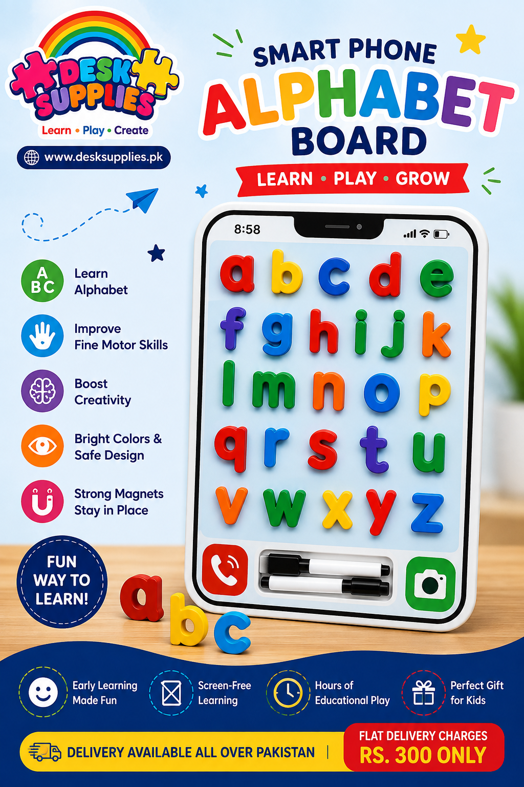 2 in 1 Mobile Lower Case Alphabet Stacking & White Board