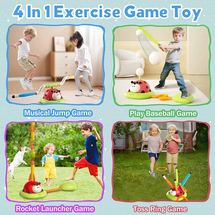 4-in-1 Musical Jump, Target Toss, Launcher & Baseball Set with Remote Control for Kids