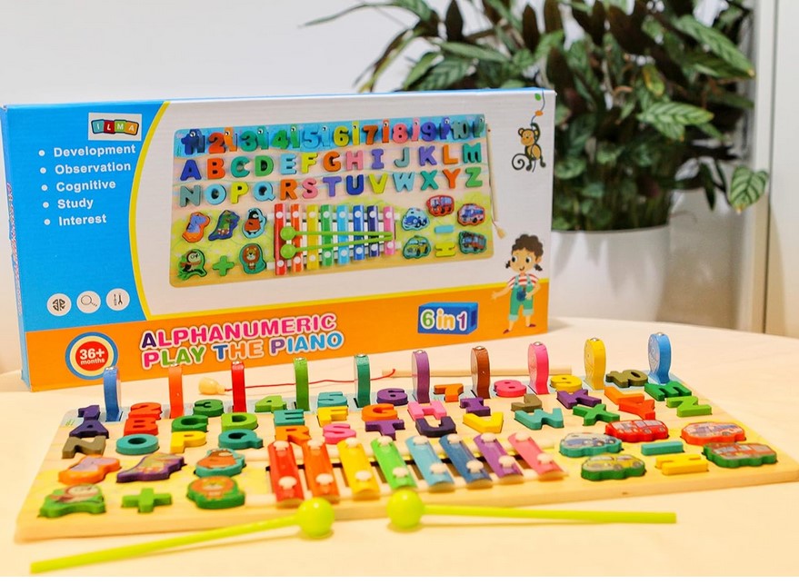 6 in 1 Wooden Alphanumeric Learning Xylophone Activity Board