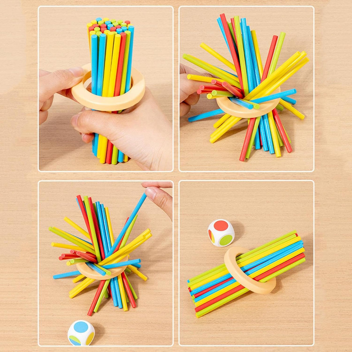 Wooden 3 in 1 Multi-Functional Stick Pulling Ball Drop Tower Balance Activity Toy