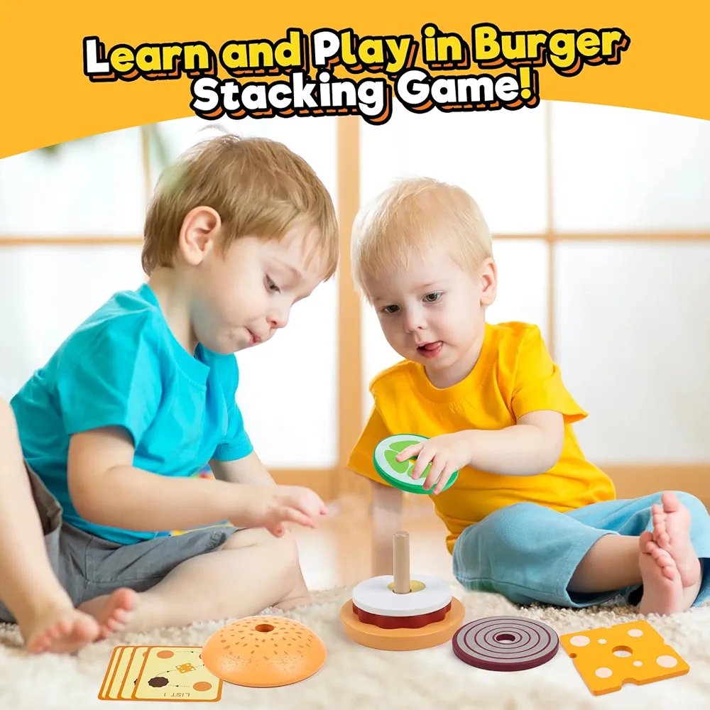 Wooden Burger Stacking and Pattern Matching Toy