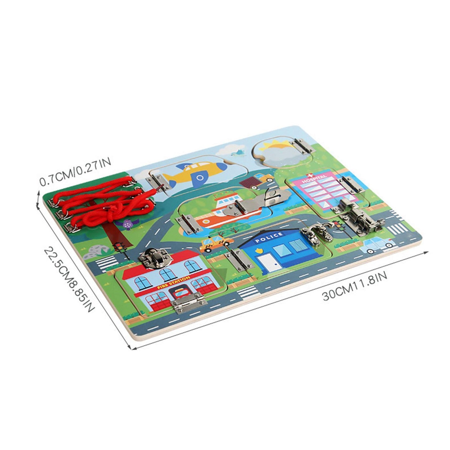 Wooden Transport Themed Busy Board With Shoe Lacing Activity