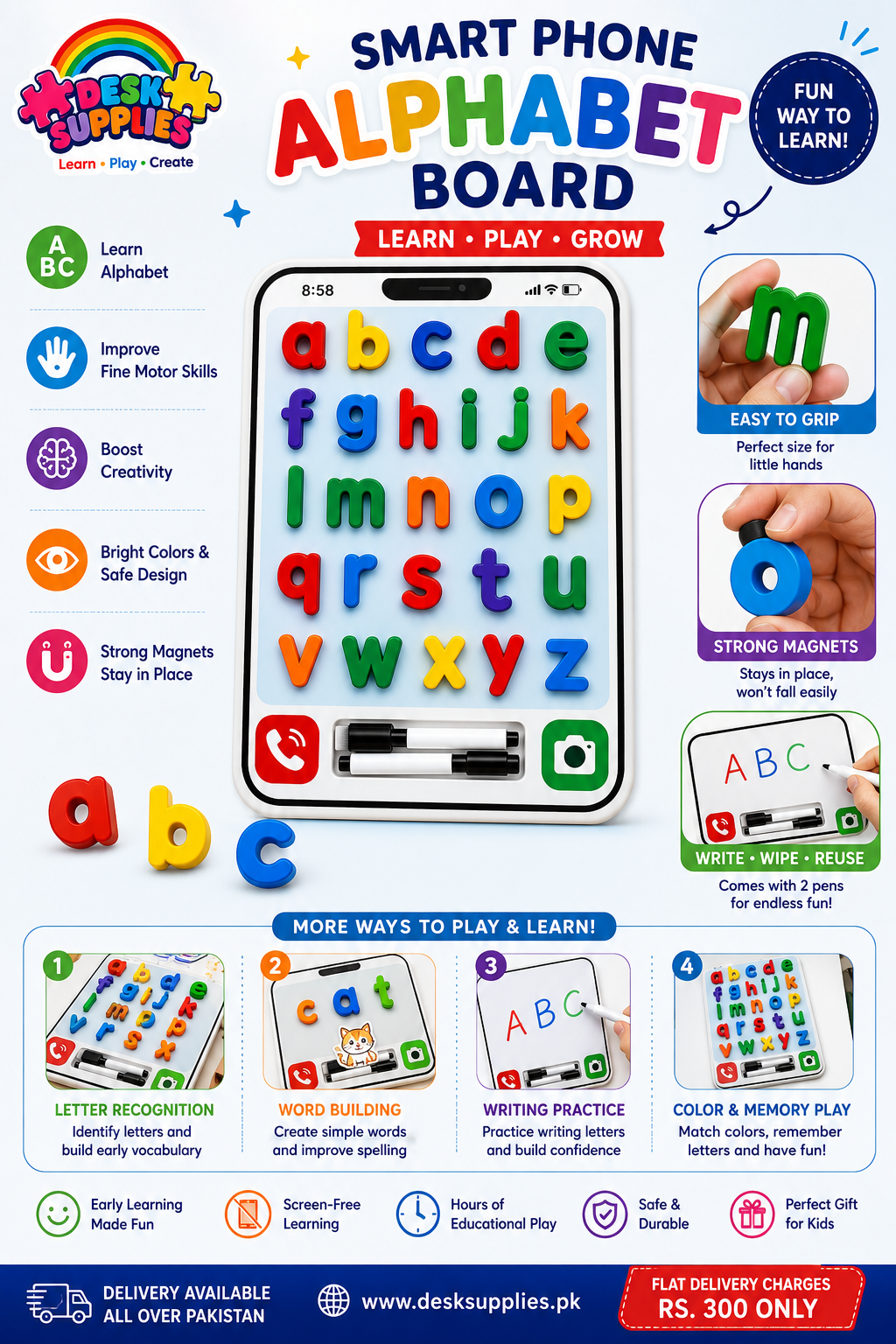 2 in 1 Mobile Lower Case Alphabet Stacking & White Board