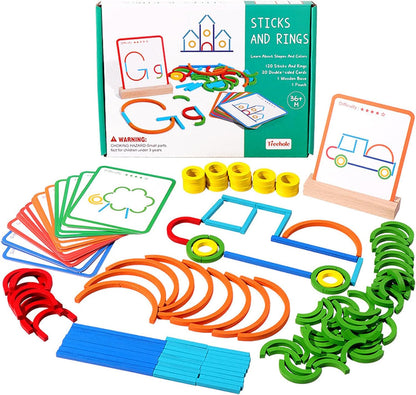 Wooden Sticks and Rings Pattern Making Puzzle Game