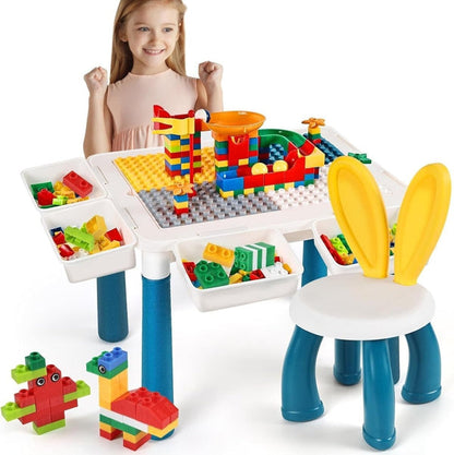 Kids Building Blocks Table with Chair & Learning Station (102 Pcs)