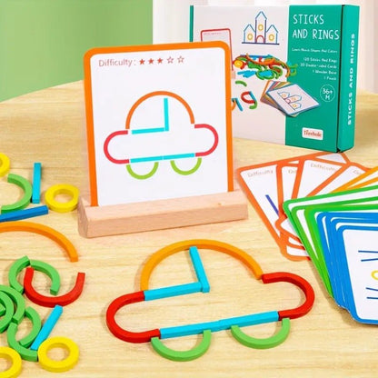 Wooden Sticks and Rings Pattern Making Puzzle Game
