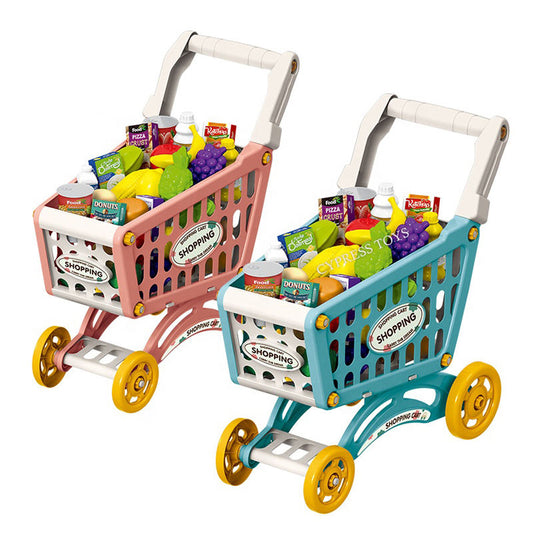 Shopping Trolley Cart Toy Pretend Play Food Accessories Grocery Cart for Kids
