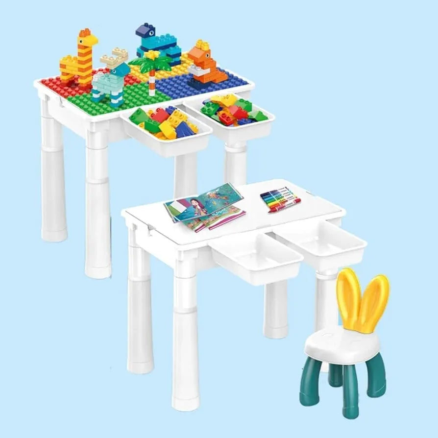 Kids Building Blocks Table with Chair & Learning Station (102 Pcs)