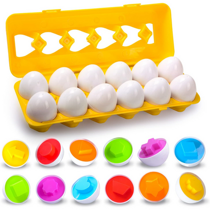 12 Pcs Montessori Kids Learning & Matching Shapes Eggs