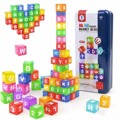 Mini Tin Travel Set Magnetic Alphabet and Number Cube 40 pieces