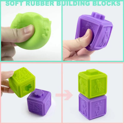Soft Multicolor Rubber Stacking Interactive Blocks