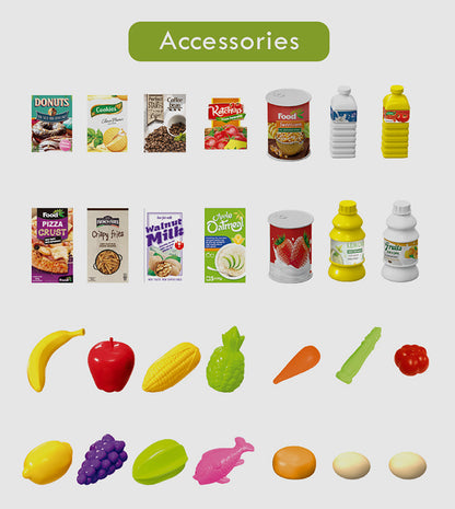 Shopping Trolley Cart Toy Pretend Play Food Accessories Grocery Cart for Kids