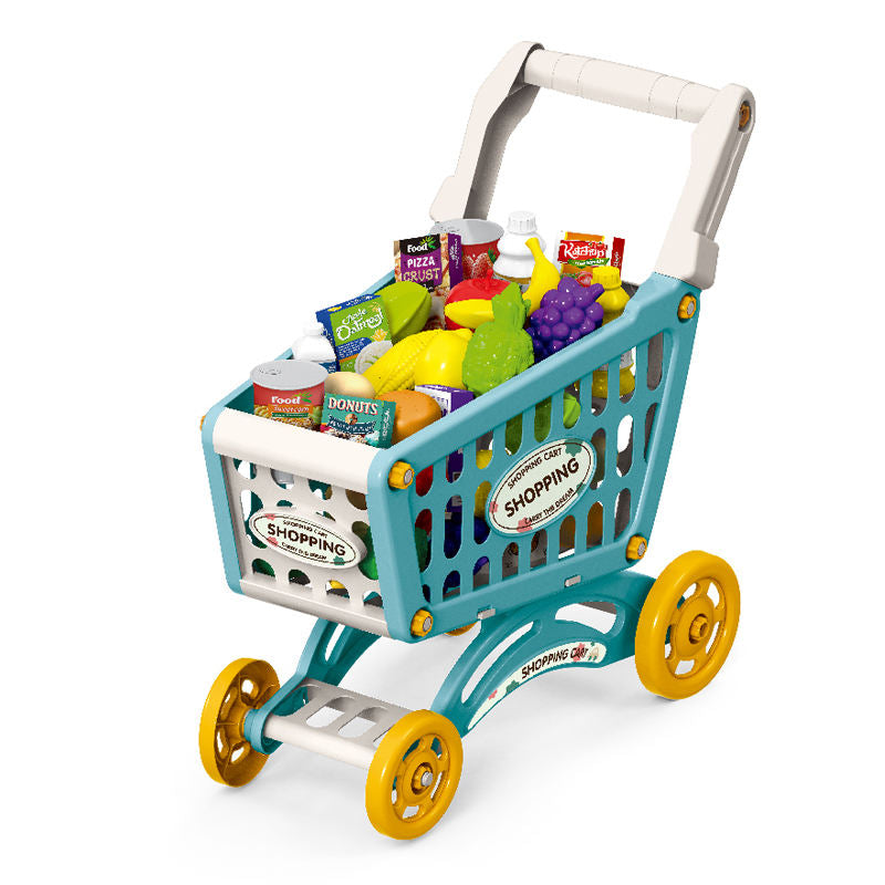 Shopping Trolley Cart Toy Pretend Play Food Accessories Grocery Cart for Kids