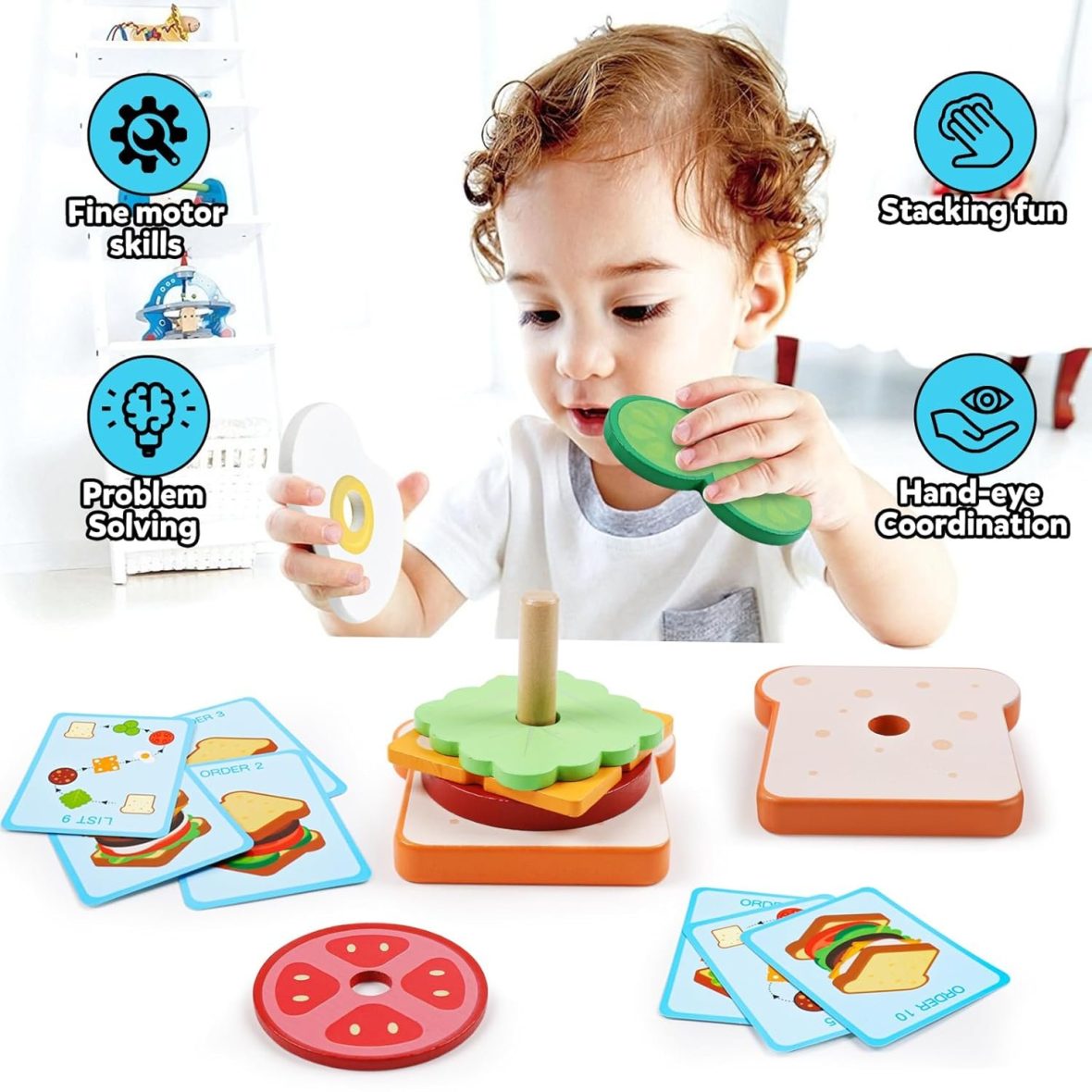 Wooden Sandwich Stacking and Pattern Matching Toy