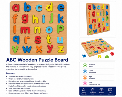 Small Letters Wooden 3D Learning Mini Puzzle Board