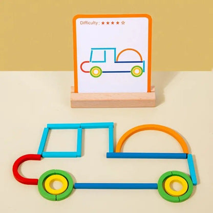 Wooden Sticks and Rings Pattern Making Puzzle Game