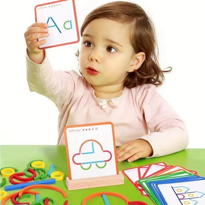 Wooden Sticks and Rings Pattern Making Puzzle Game