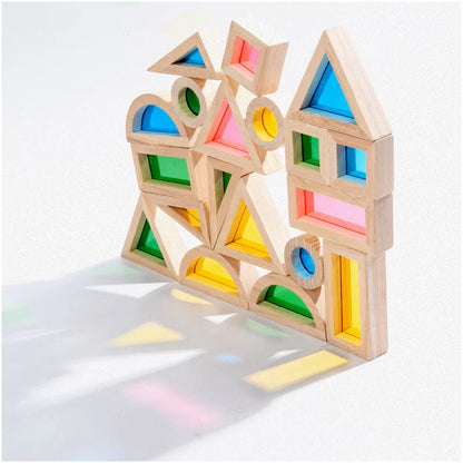 Sensory Light and Colour Wooden Acrylic Rainbow Blocks – 24pc