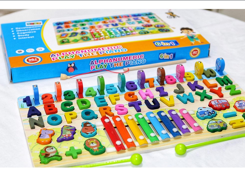 6 in 1 Wooden Alphanumeric Learning Xylophone Activity Board