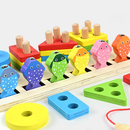 Four Column Geometric Shape Sorter with Magnetic Fishing Game