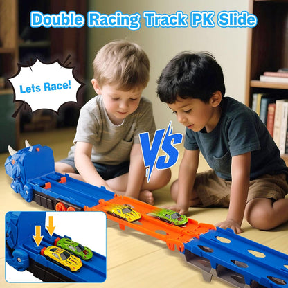 2-in-1 Foldable Dinosaur Truck With 6 pcs Cars and Racing Track